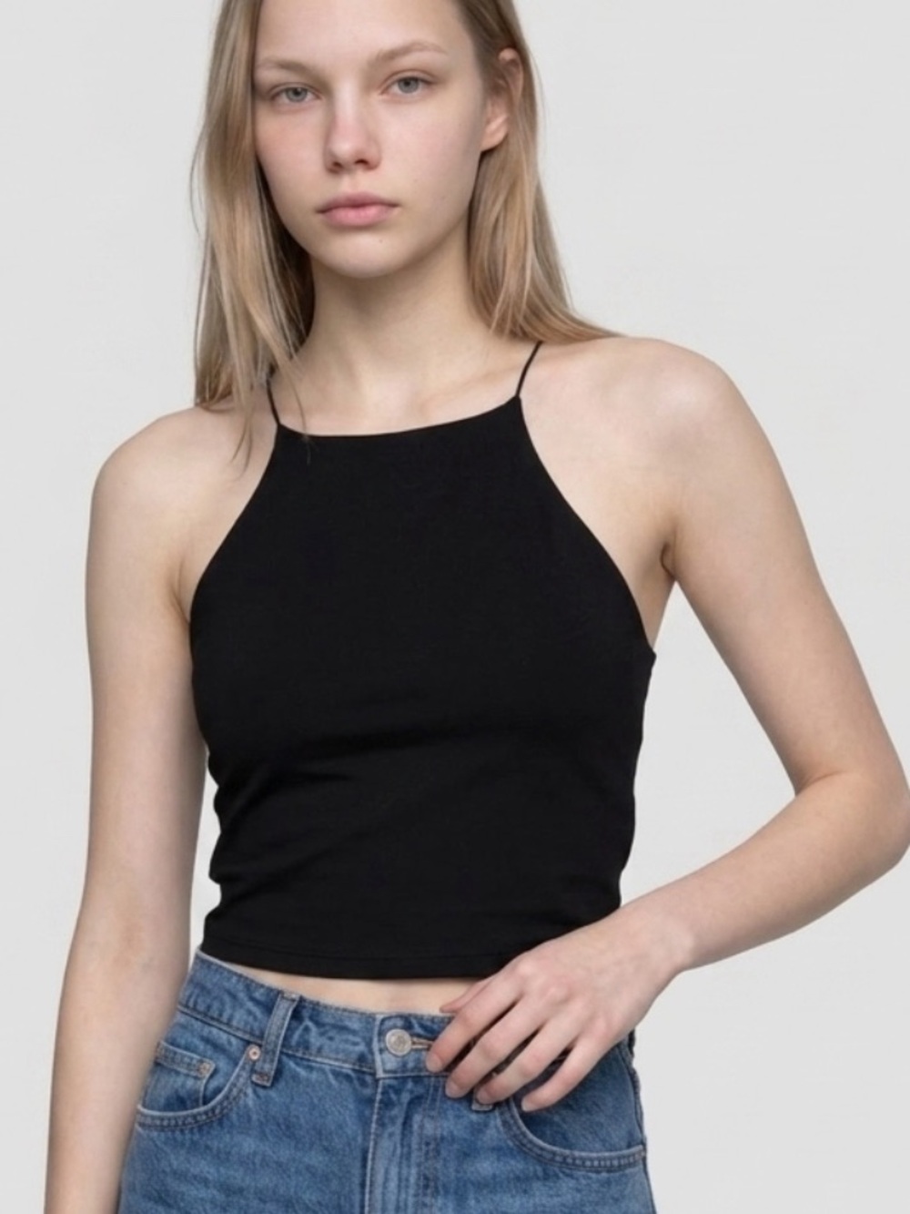 4 for $30 | Gaze Black High Neck Cropped Camisole